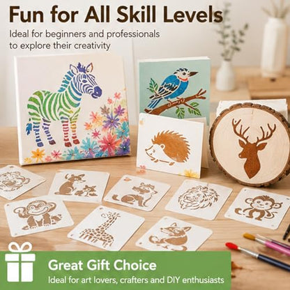 50 Pcs Large Animals Stencils for Painting, 3.93 x 3.93 Inch Animals Stencils for Crafts Reusable, Wood and Wall Stencils for Painting Large Pattern, DIY Templates Holiday Wall Paper (Animals) - style: Animals