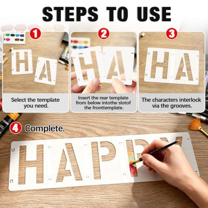 Alphabet Symbol Stencils Set, 80 Pcs Reusable Painting Stencils with Interlocking Letters, Suitable for Wall Art, Rock Painting, Fabric DIY, Party Banner and Custom Sign Making - size: 2IN