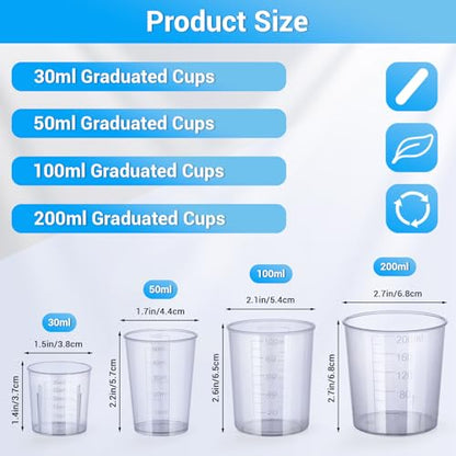 Gartful Epoxy Measuring Cups Kit - 10 Pack, 30/50/100/200ml Mixing Cups for Epoxy Resin Crafts, Liquid Measuring, Resin Mixing, Paint Pouring, Slime Making - size: 30/50/100/200ml