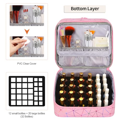 Nail Polish Organizer Bag Holds 30+ Bottles (15ml/0.5 fl.oz) &UV Nail Lamp - color: 04-Pink, size: 30 Bottles