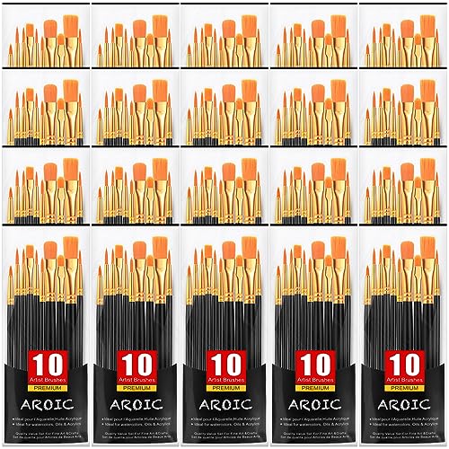 Acrylic Paint Brush Set, 20 Packs/200 pcs Nylon Hair Brushes | Oil and Watercolor, Perfect Suit of Art Painting, Best Present for Painting, Black - size: 200pcs-black