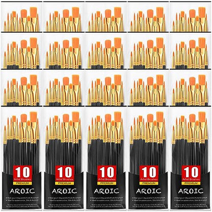 Acrylic Paint Brush Set, 20 Packs/200 pcs Nylon Hair Brushes | Oil and Watercolor, Perfect Suit of Art Painting, Best Present for Painting, Black - size: 200pcs-black