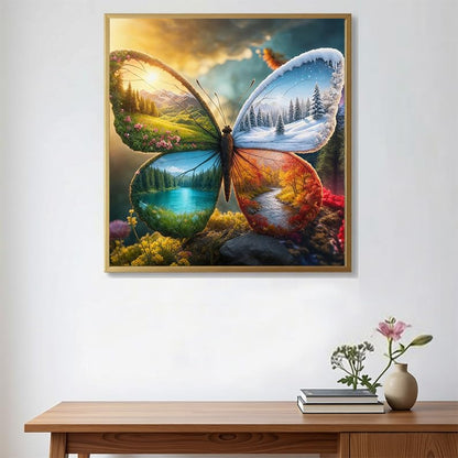 ALEXMACLIST 14x14 inch Four Seasons Butterfly Diamond Art Kit - Nature Spring Summer Autumn Winter Scenery, Fantasy Wings Landscape, Full Drill 5D Diamond Painting DIY Craft for biginner Lovers - color: Four Seasons Butterfly 01