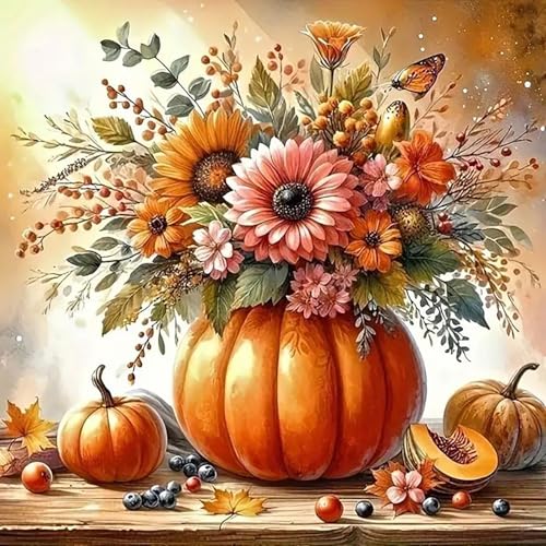 Fall Pumpkin Sunflower Butterfly Paint by Numbers Kit for Adults, DIY Paint by Numbers Kits for Adults Beginners Without Frame, Acrylic Paint Canvas Painting Kits Art for Home Decor 16x16 Inch - color: Fall Pumpkin Sunflower