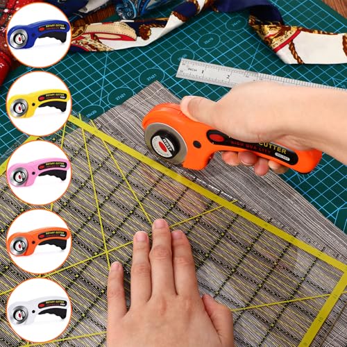 Lothee 15 Pcs Rotary Cutters 45mm Blade Bulk Fabric Cutter Rotary Tools with Handle Safety Lock Quilting Supplies Stainless-Steel Blade for Quilting Sewing Leather Arts Crafts Fabric Paper