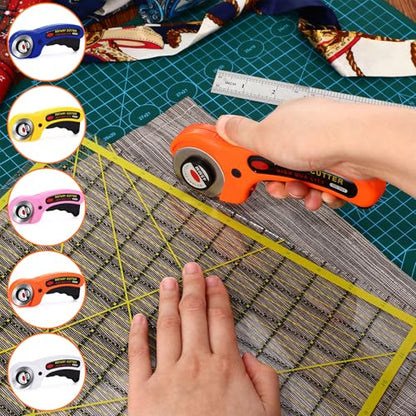Lothee 15 Pcs Rotary Cutters 45mm Blade Bulk Fabric Cutter Rotary Tools with Handle Safety Lock Quilting Supplies Stainless-Steel Blade for Quilting Sewing Leather Arts Crafts Fabric Paper