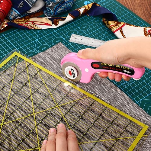 Lothee 12 Set 45mm Rotary Cutter for Fabric, Ergonomic Handle Rolling Cutter with Safety Lock for Fabric, Sewing, Quilting, Cloth, Paper, Leather, Arts Crafts Dressmaking(Pink) - color: Pink