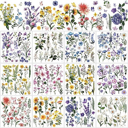 BBTO 12 Sheets Rub on Transfers for Crafts Wood Furniture DIY, 5.5" x 5.7" - style: Fresh Flowers