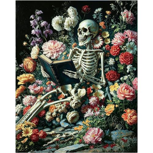 Gemozaic Gothic Paint by Numbers Kit for Adults - A Reading Book Skeleton - color: MT23189