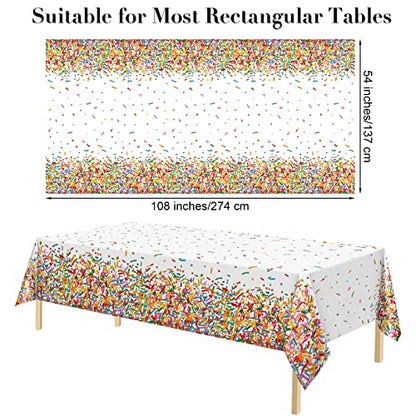 durony 2 Pieces Confetti Sprinkle Tablecloth Disposable Plastic Rectangle Sweet Candy Party Table Cover for Birthday Wedding Party Ice Cream Theme Parties Supplies - style: Confetti Sprinkle