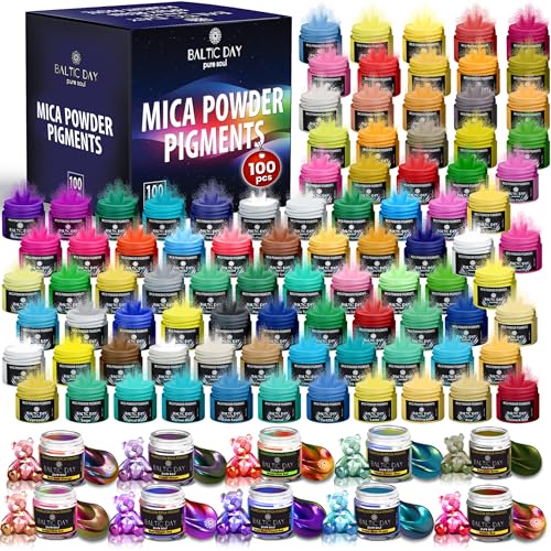 BALTIC DAY - Mica Powder, 100 Colors - 10 Chameleon Mica Powder for Epoxy Resin 10g/Bottle - Resin Colorant for Lip Gloss, Soap Making, Candle, Nail, Bath Bomb, Paint, Car Freshies - color: 100 Colors ( Includes 10 Chameleon Powders )