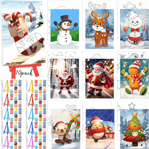 10 Set Christmas Pre Printed Canva for Painting Gingerbread Canva 5x7" | Sip and Paint Kit, Xmas Pre Drawn Outline Canvas with Wood Easels, Acrylic Paints, Beginner Friendly DIY Project - style: Gingerbread