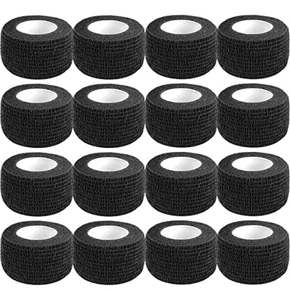 Self Adhesive Bandage Wrap,1 Inch Black Cohesive Bandages, Vet Wrap | CIYAGPOOU 5 Yards 16 Pack Elastic Flexible Tattoo Sports Tape Bulk for First Aid Supplies - color: 1 Inch Vet Wrap (16 Pack Black)