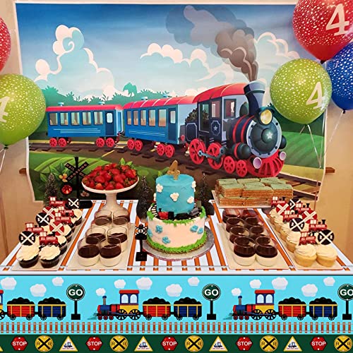 PHOGARY 2 Pack Train Tablecloths, Disposable Plastic Table Covers | Train Themed Tablecloth for Birthday Railroad Party Decorations