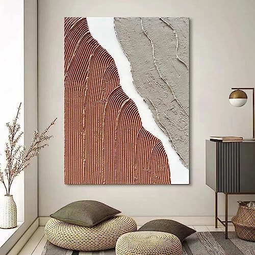 Limiyer Art Hand painted Modern Abstract Art Oil painting White and brown Thick texture canvas Art Oil painting Living Room Bedroom Office Wall Art Deco 40x28 inches - color: YI022