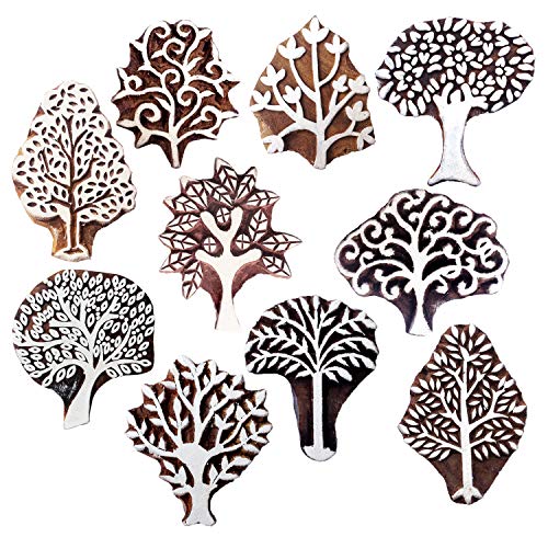 Royal Kraft Wooden Stamps for Block Printing on Saree Border, Textile, Clay, Pottery, Tattoo (Set of 10) MXtag0007 - color: Mxtag0007