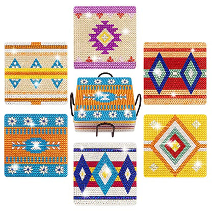 Temlum 6pcs Diamond Art Coasters Kits for Adults with Holder, Boho - color: Boho Coasters With Holder