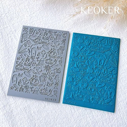 Keoker Texture Sheets for Polymer Clay, Clay Texture Mat for Making Earrings Jewerly, Halloween Polymer Clay Earrings Tools (No. 6) - color: polymer clay texture for Halloween 6