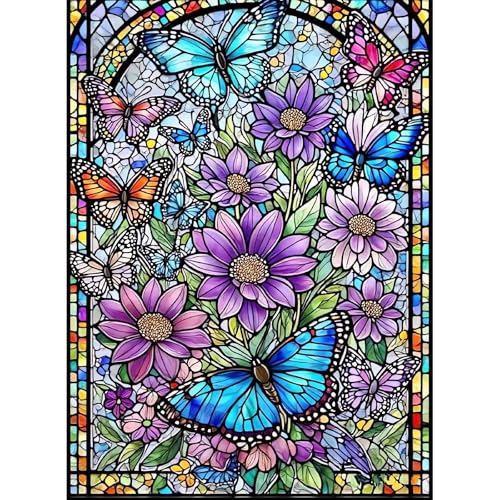 Square Diamond Art Kits for Adults Cute Diamond Painting Kit for Beginner | Stained Glass Flowers Butterflies 5D DIY Square Diamond Dots Full Drill Crafts for Gem Art Dot Art for Adults Home WallDecor - color: DP03561, size: Square diamond painting