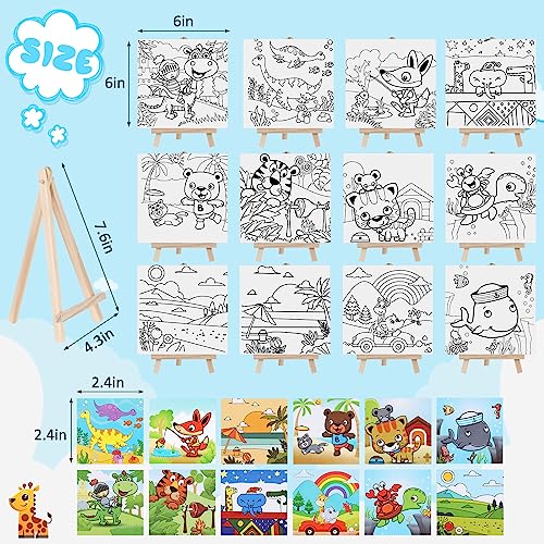 Tenceur 12 Sets Pre Drawn Canvas to Paint Adult Stretched Coloring Painting Canvas Panels with Design Easel and Brushes for Party Supplies Beginner Favor(Cute Style) - style: Cute Style