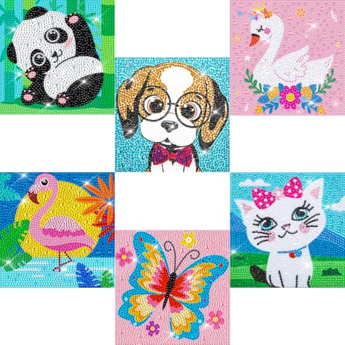 Labeol Diamond Art Kits for Kids Crafts for Girls Ages 6-8-10-12 Easy to DIY Creative Diamond Art Sticker Craft by Numbers Kits for Kids and Adult Beginners (6 Pack Pink) - style: 6 pack Pink