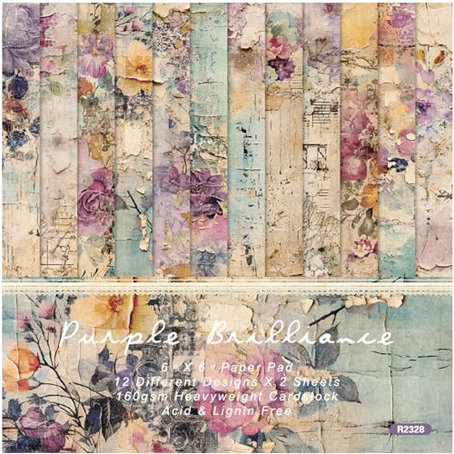 Vintage Floral Scrapbook Paper Pad - Flower Patterned Paper Pads, 6x6 Single-Sided Art Junk Journal Scrapbooking Paper Supplies for Card Making Cottagecore Picture Collage - color: Purple Brilliance