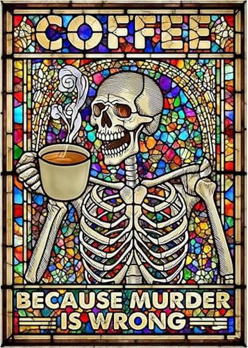 ZeeLionArt Diamond Art Kit,Skeleton Coffee Cup Halloween, 12 x 16 Inch | Halloween 5D DIY Full Square Drill Diamond Painting Kit for Adults & Beginners, Home Wall Decor Craft Gift - color: DP04194