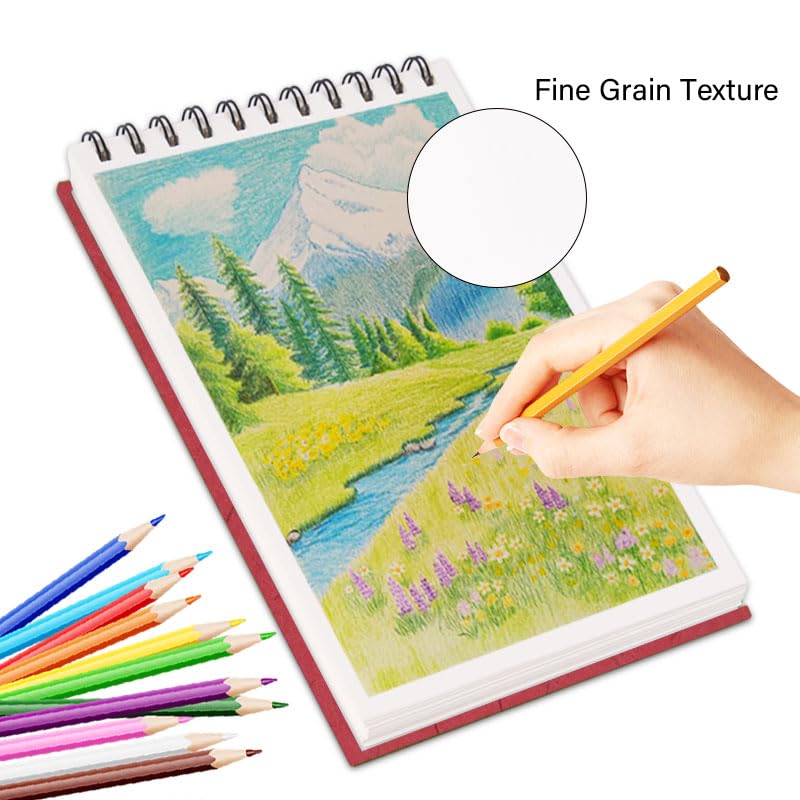 5.8" x 8.3" Mixed Media Sketch Book,Spiral Bound Hardcover Sketchbook,60 Sheets 92lb/150gsm Neutral White Acid Free Paper,Art Journal Sketchbook for Drawing Writing Sketching Illustration,Red - color: Neutral White-Red