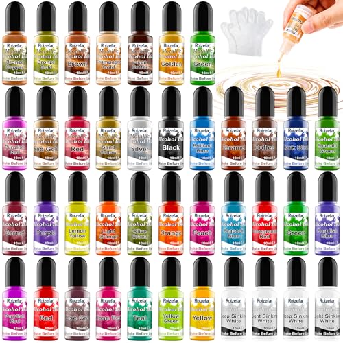 Alcohol Ink Set - 40 Bottles Vivid Colors Alcohol Paint 10ml Each | High Concentration, Metallic Alcohol Paint Resin Dye, Safe Fast Drying Effect, Ideal for Epoxy Resin, Art Painting, Glass - color: 40 Colors