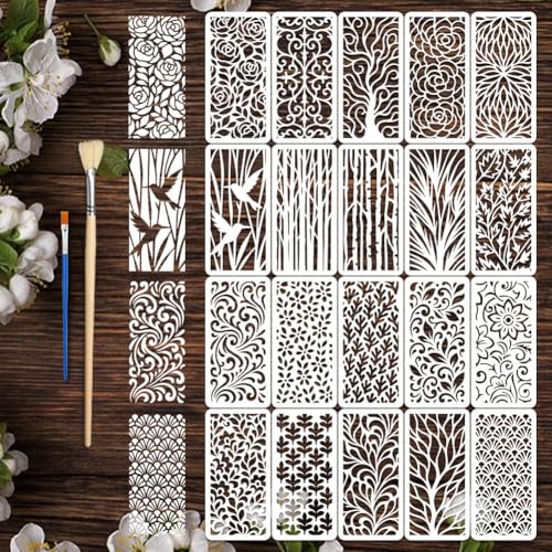 20pcs Flower Stencils for Painting Texture Stencils for Crafts Reusable Plant Patterns Floral Templates for Painting on Wood Wall Furniture Card Canvas Fabric Paper Scrapbook - style: Floral Plants