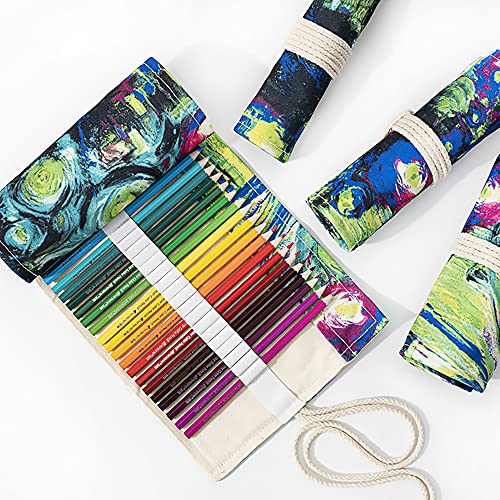 Funny live 36/48/72 Slots Colored Pencil Wrap Pencils Roll Holder Coloring Pencils Organizer Holder Colored Pen Paint Brush Storage Pouch Portable for Artist Student (Ink painting, 72 Slots) - color: Ink painting, size: 72 Slots