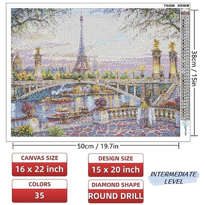 LANDFAIR Diamond Painting Kits - 15x20 inch Round Full Drill Paris Memories Diamond Art Kits for Adults - color: Paris Memories