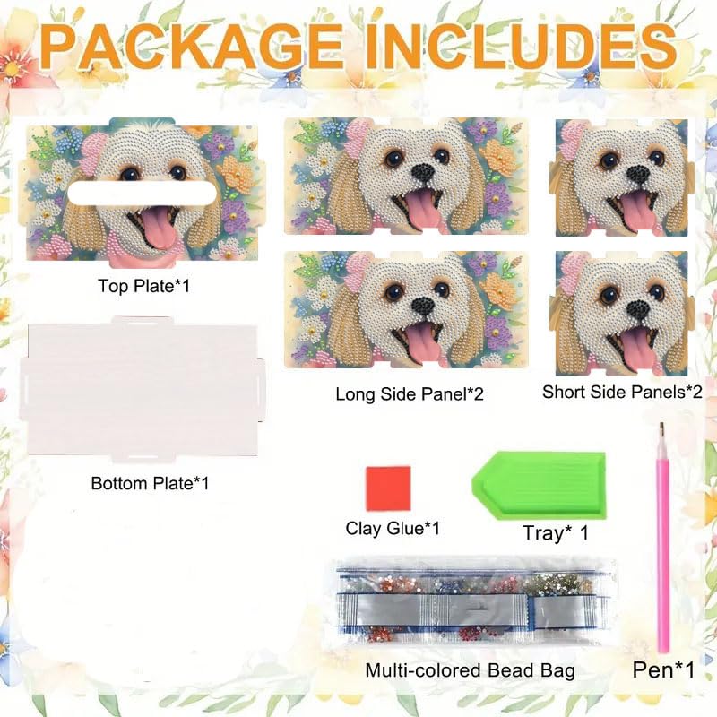 LSQFS DIY Diamond Art Tissue Box Kit,Handmade Art Gift for Adults - color: Dog