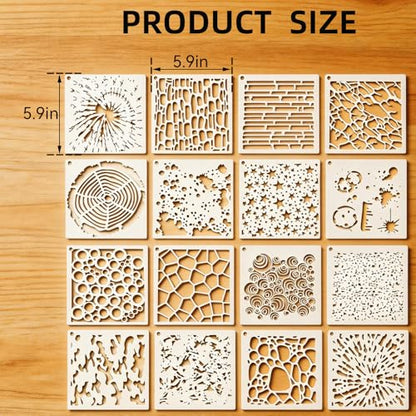 16PCS Geometric Stencils for Painting, Reusable Abstract Layering Stencils for Crafts, Perfect for Wood, Walls, Furniture, Card Making, Cake Decorating, Rock Painting
