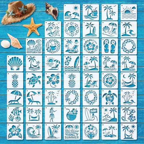 Hawaii Stencils 4in 50pcs Paint Template Reusable Plastic Templates DIY Crafts Stencil Painting Decoration for Fabrics Window Wall Home Wood(4inch 50 Pack)