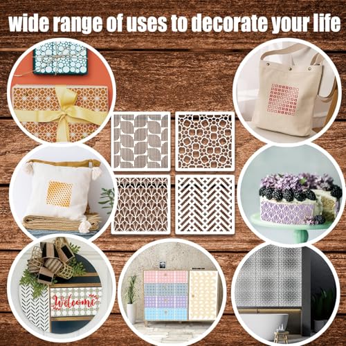 Geometric Stencils for Painting, 16 Pcs 6 Inch for Wood Signs Canvas | Reusable & Easy to Clean, Abstract Layering Patterns, Gift Boxes, Scrapbooks, Paper Projects, Beginner Friendly - color: Geometric 6" 16PCS 03