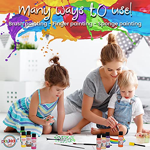 Washable Tempera Paints Set of 18 for children, Kids Non-Toxic Acrylic Paint, Kid Friendly, Kid Safe Paint Set, Includes Variety of Brushes, Color, Craft, Create and Party.