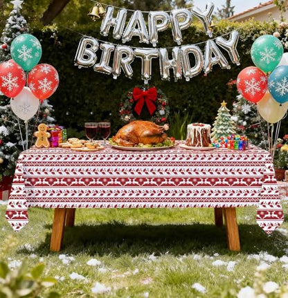 HEIPINIUYE 3 Pack Christmas Tablecloth Disposable 54 x 108 Inch Red and White Xmas Plastic Table Cloth Disposable Rectangle Table Cover for Christmas Birthday Picnic Party Xmas Tablecloths - color: Christmas Tablecloth Disposable, size: 3 Pack