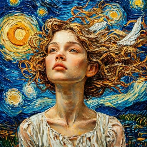 ALEXMACLIST 5D Diamond Painting Kit for Adults, Starry Night Inspired Girl with Windblown Hair DIY Diamond Art, Full Drill Rhinestone Embroidery Craft for Home Decor, 14x14inch (Without Frame) - color: Starry Night Inspired Girl