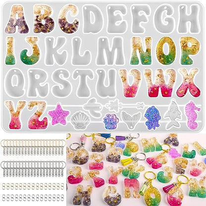 Alphabet Keychain Molds with Hole, Reversed Alphabet Silicone Molds for Epoxy, Letter Resin Molds for Keychain Jewelry Pendant Making - color: Alphabet Mold with Keychain