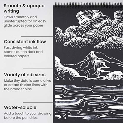 ARTEZA White Gel Pens, Set of 12 Rollerball Pens for Drawing, Highlights & Writing, Opaque Ink for Black Paper and Dark Surfaces - style: Set of 12