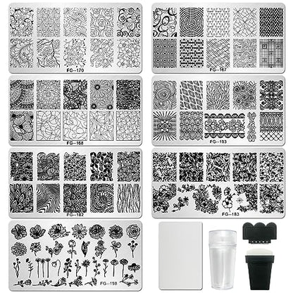 AddFavor Nail Stamper Kit 7pcs Nail Stamping Plates Geometric Mandala Flower Nail Stencils with 2 Stamp and 2 Scraper for Home Salon Manicure Design Supplies Tools - color: Style C