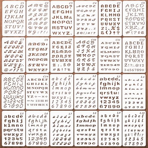 Alphabet Number Stencils – 24PCS Reusable Letter Templates for Journals, Scrapbooking, DIY Crafts School Projects