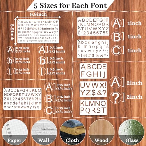 1/3, 1/2, 3/4, 1, 2 Inch Letter Stencils for Painting 35 Pack Small Letter Stencils Reusable Plastic Alphabet and Number Stencil Drawing Templates kit for Crafts Art Projects Scrapbook Wood - color: Aa-white