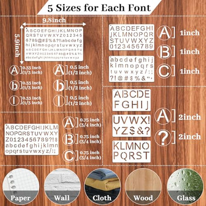 1/3, 1/2, 3/4, 1, 2 Inch Letter Stencils for Painting 35 Pack Small Letter Stencils Reusable Plastic Alphabet and Number Stencil Drawing Templates kit for Crafts Art Projects Scrapbook Wood - color: Aa-white