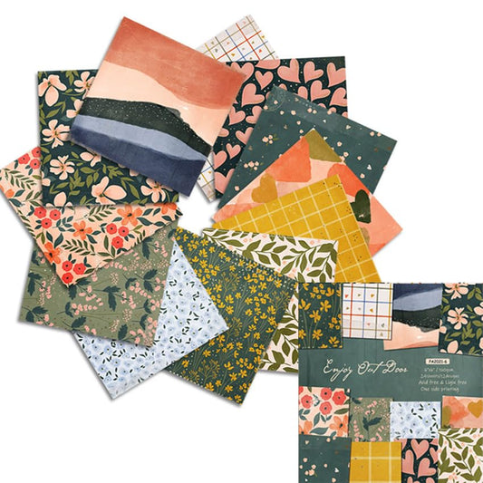 Scrapbook Paper Pad,Cardstock Paper Decorative Craft Papers,6"X6" Garden Floral Patterned Papers, 12 colours, 2 sheets per colour, 24 sheets for Vintage Crafts Junk Journal Supplies