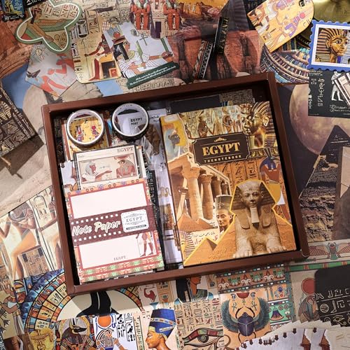 Scrapbooking Supplies Kit, Egyptian Vintage Aesthetic Scrapbook Kit for Bullet Junk Journal, Ancient Egypt DIY Journaling Supplies with Hieroglyph, Pharaoh, Pyramid, Unique Gift for Teens & Women - color: Egyptian