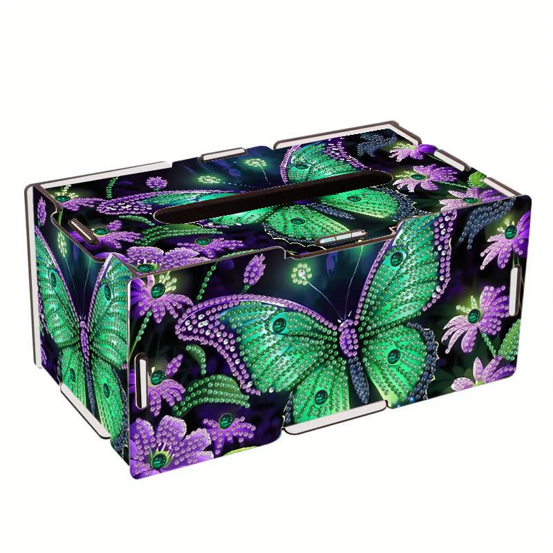 LSQFS DIY Diamond Painting Tissue Box Kit,Handmade Gift for Adults - color: Green Butterfly