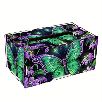 LSQFS DIY Diamond Painting Tissue Box Kit,Handmade Gift for Adults - color: Green Butterfly