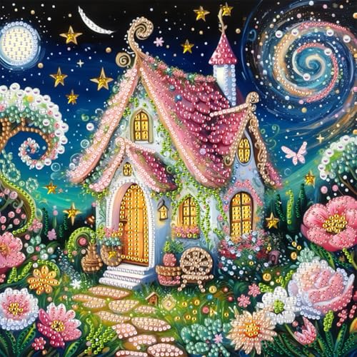 GEMFAMILY Diamond Art Kits for Adults,DIY House Special Shaped Diamond Painting Kit for Beginners, 5D Flowers Diamond Painting Rhinestone Gem Art for Home Wall Decor 11.8 X 11.8 Inch - color: HL077